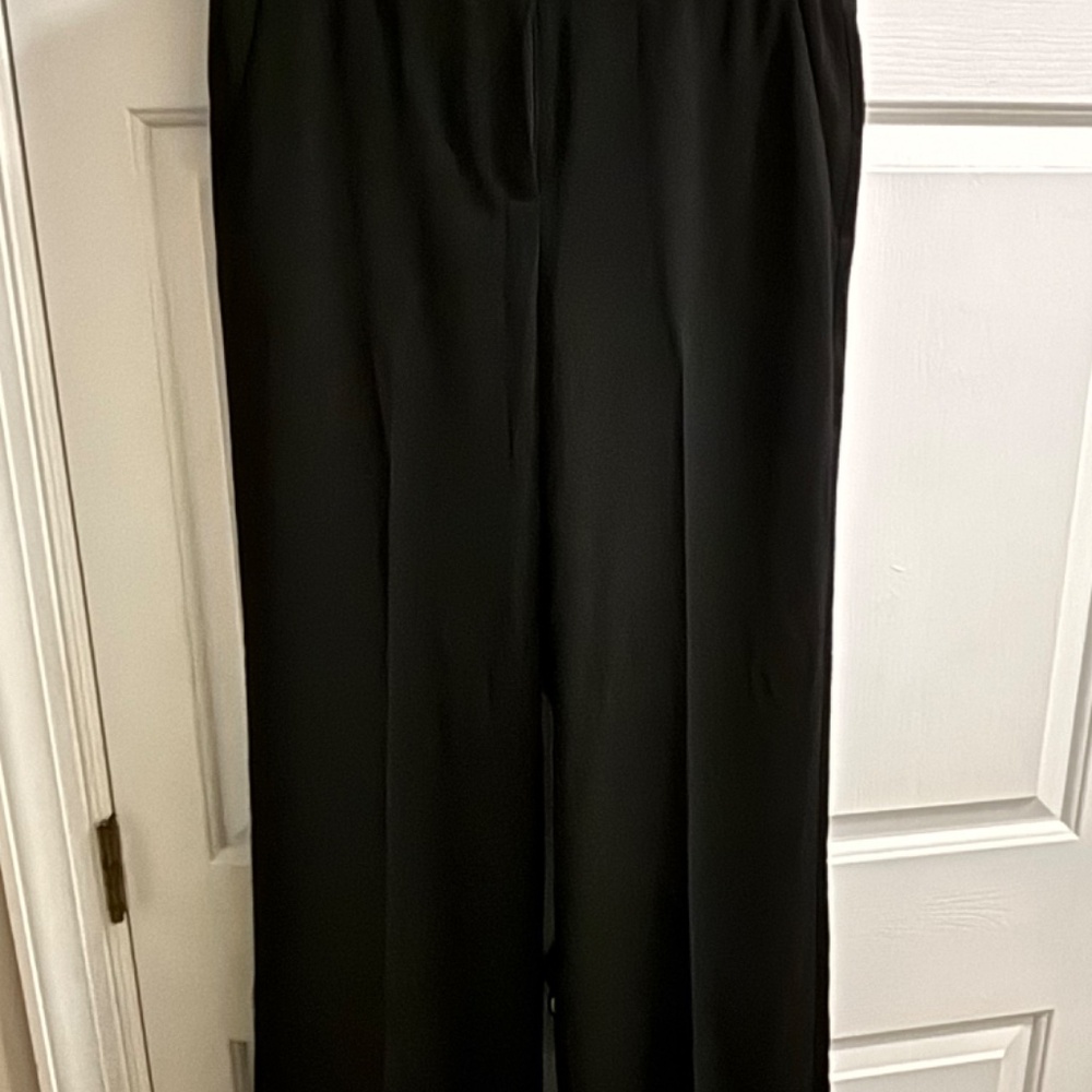 Ann Taylor Loft Tuxedo Stripe Black Crepe Like Wide Leg Pant Size 8